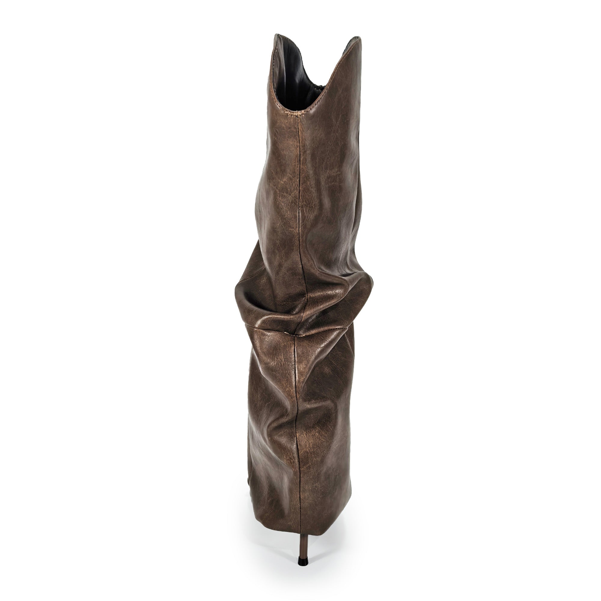TAYLOR-1 OPEN TOE KNEE HEIGHT SANAL W/ HEEL, WASHED BROWN