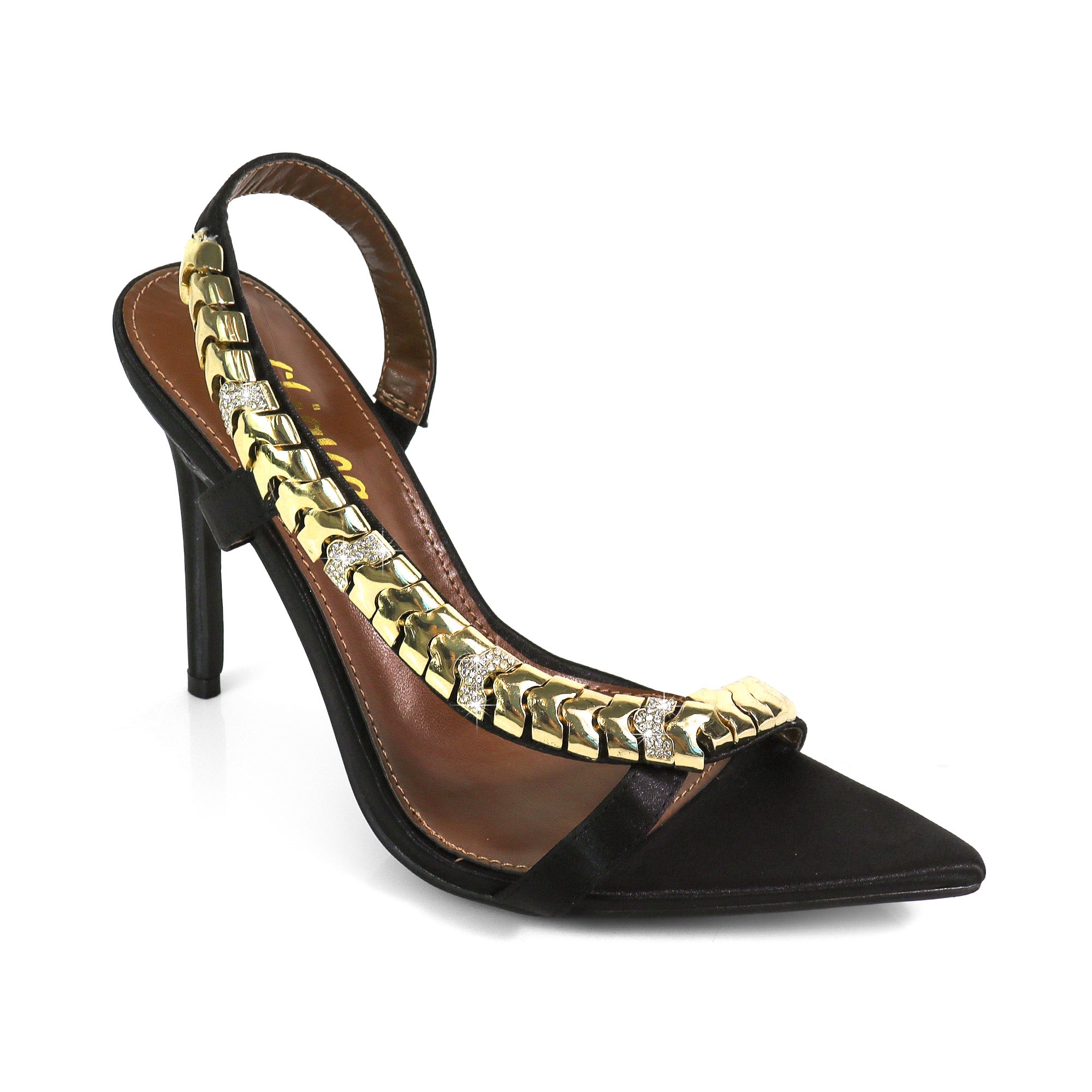 TEHILA-1 POINTED TOE METAL STRAP SLINGBACK W/ HEEL BLACK