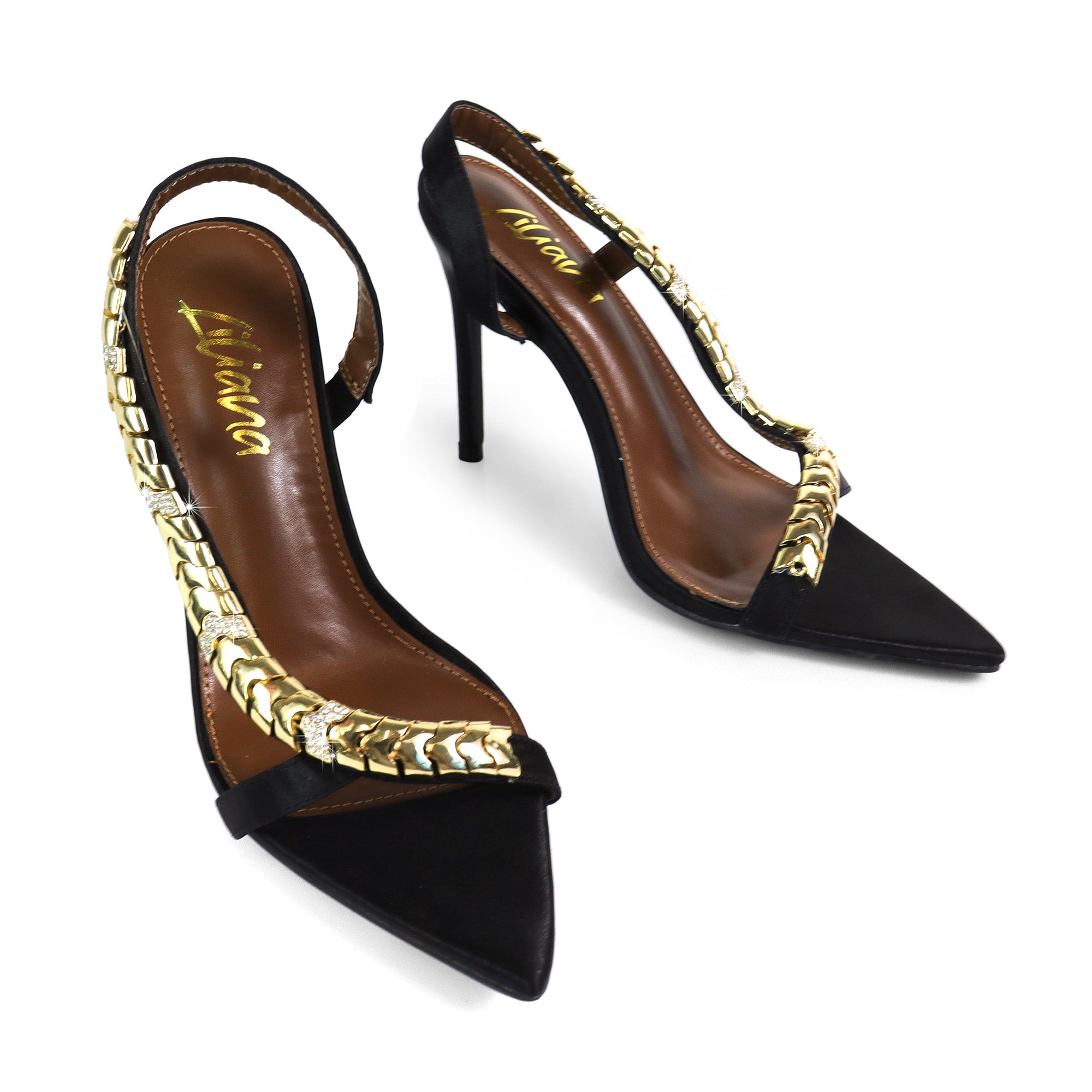 TEHILA-1 POINTED TOE METAL STRAP SLINGBACK W/ HEEL BLACK