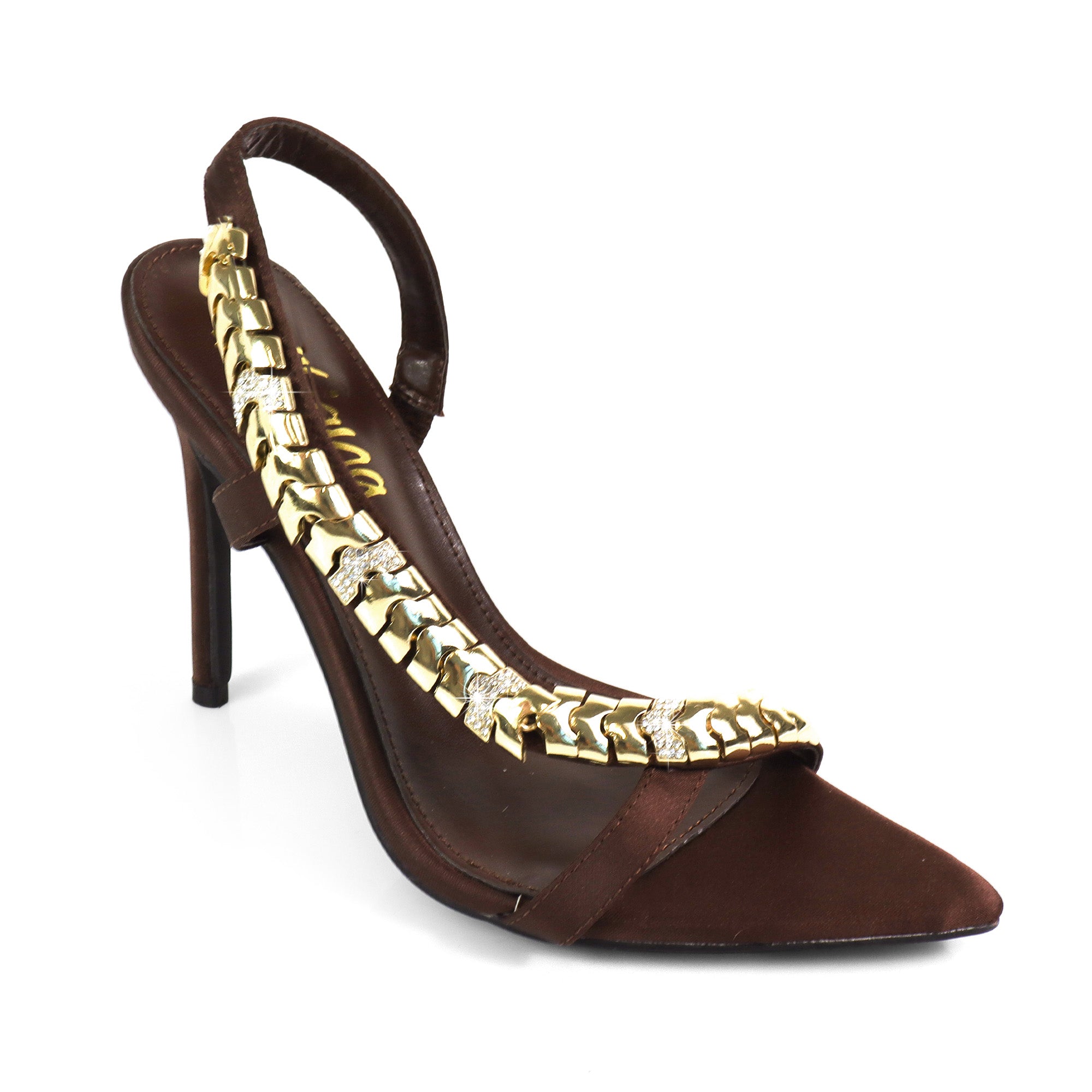 TEHILA-1 POINTED TOE METAL STRAP SLINGBACK W/ HEEL BROWN