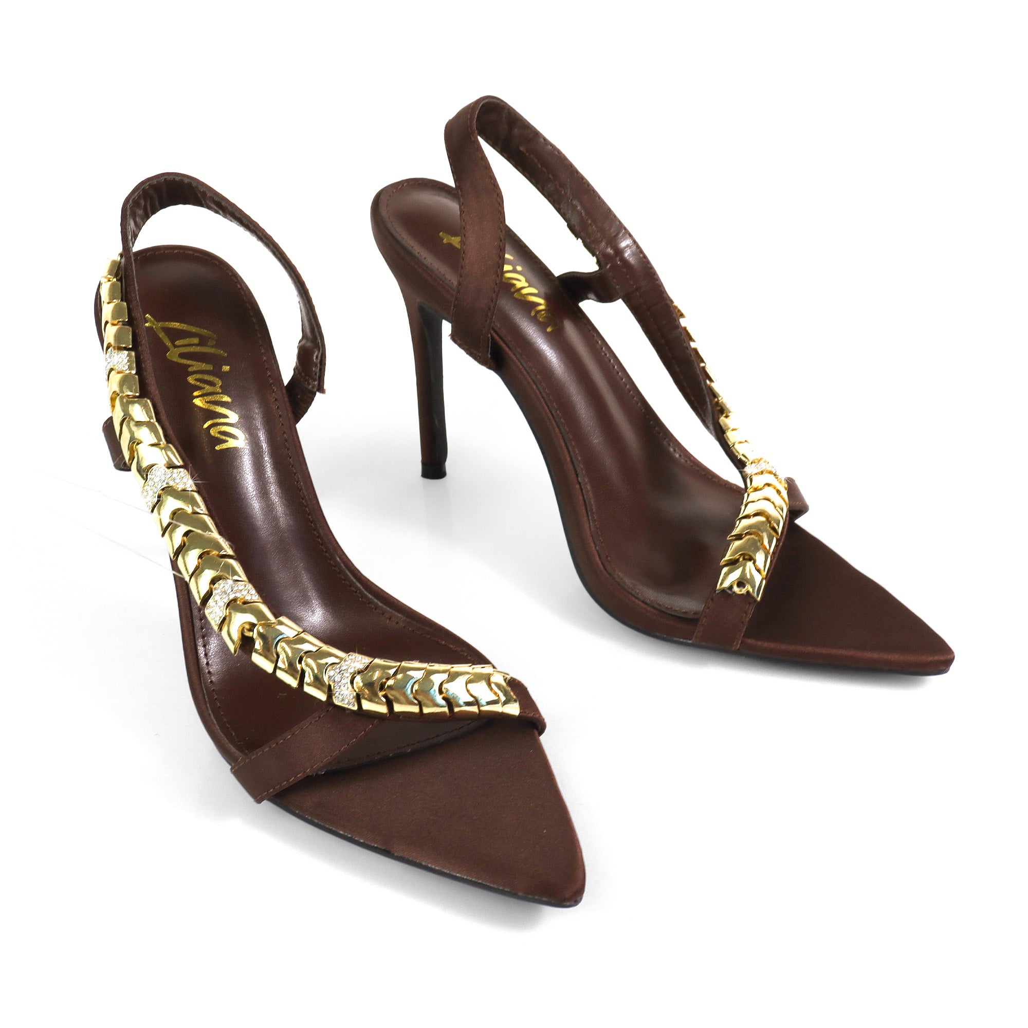 TEHILA-1 POINTED TOE METAL STRAP SLINGBACK W/ HEEL BROWN