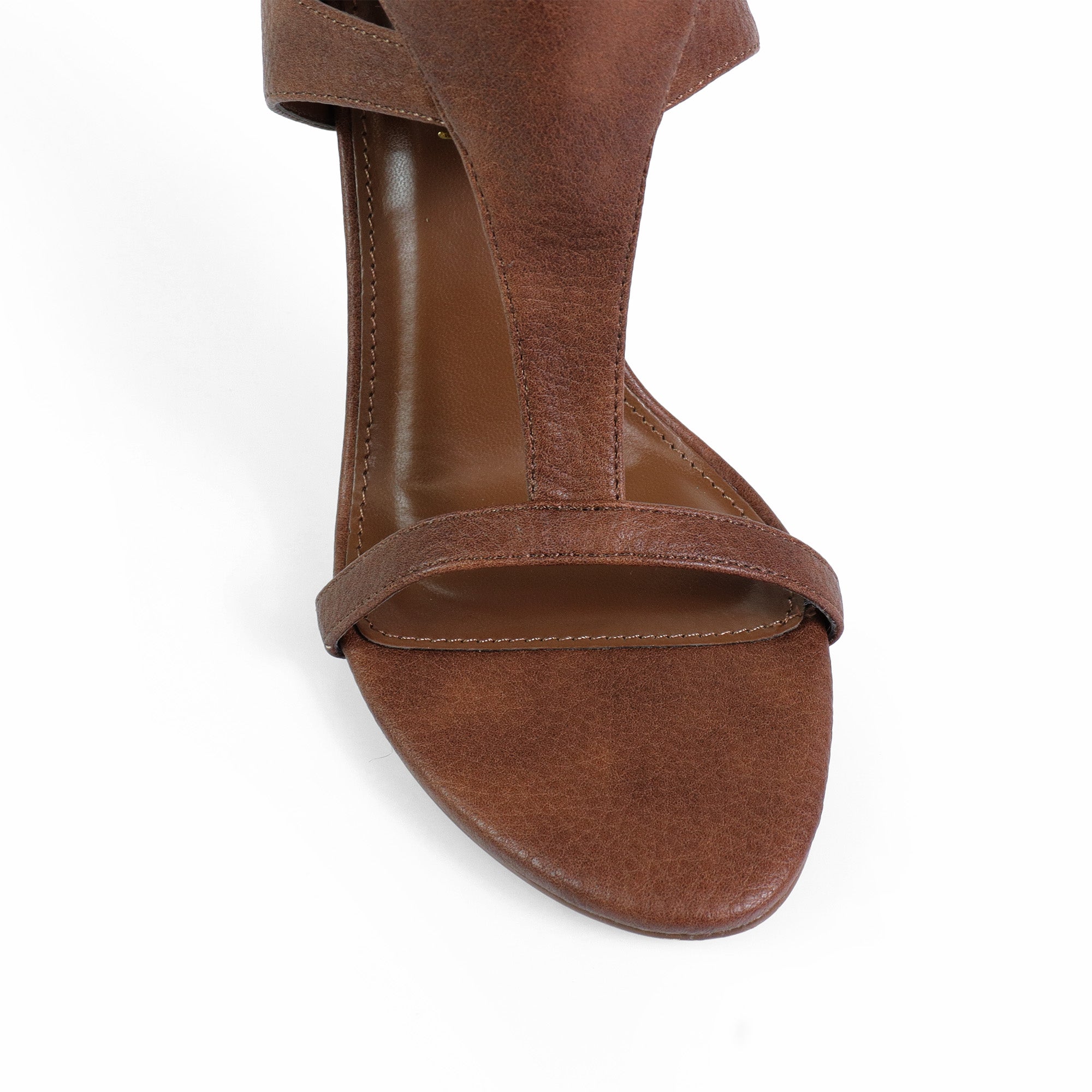 TISHA-148 ANKLE-HIGH OPEN TOE HEEL BURNISH BROWN