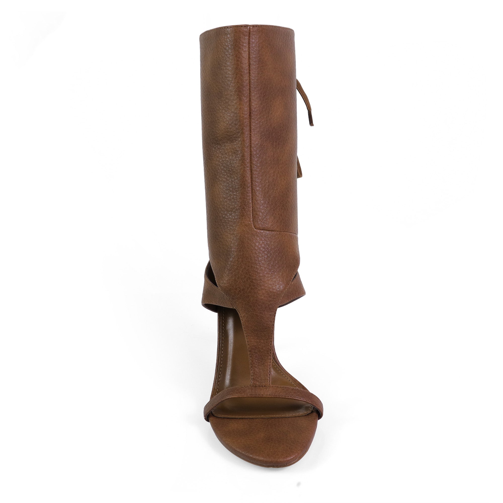TISHA-148 ANKLE-HIGH OPEN TOE HEEL BURNISH BROWN