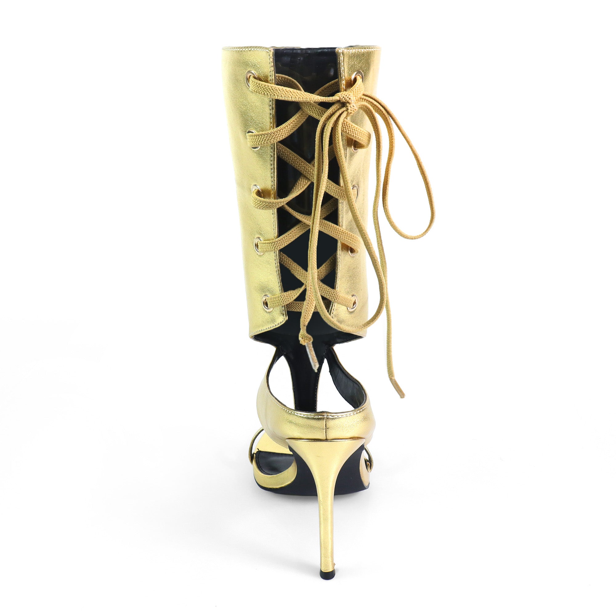 TISHA-148 ANKLE-HIGH OPEN TOE HEEL BURNISH GOLD