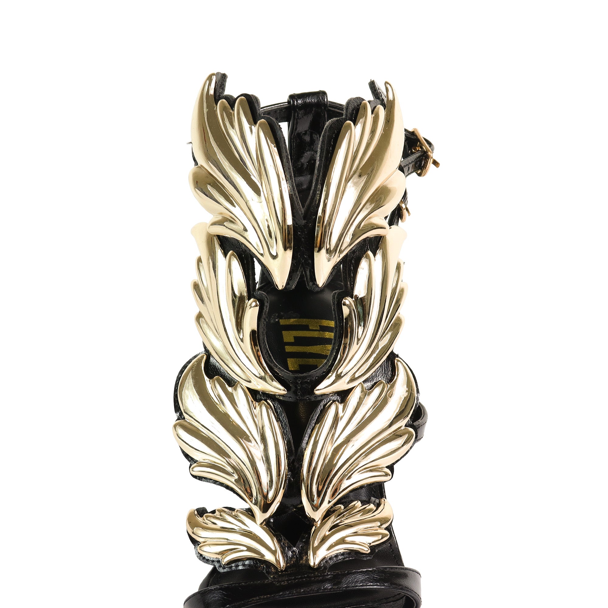 TISHA-151 HEEL WITH WING DESIGN BLACK/GOLD