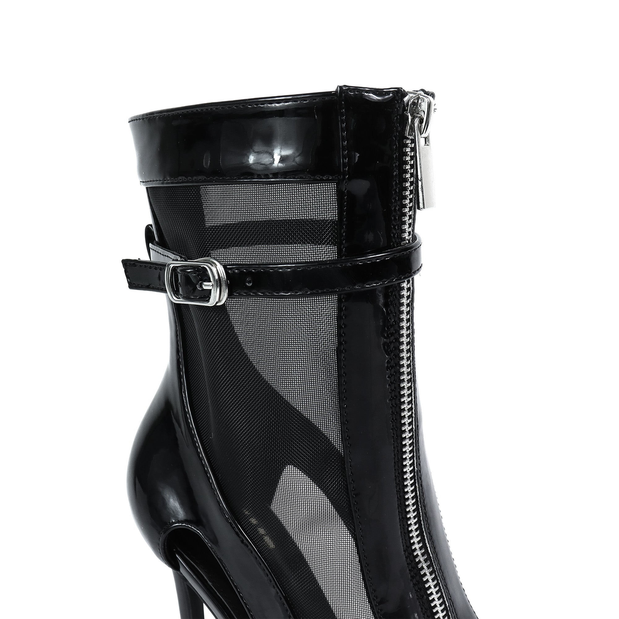 TISHA-157 POINTED TOE MESH ZIPPER HEEL W/ SINGLE SOLE BLACK