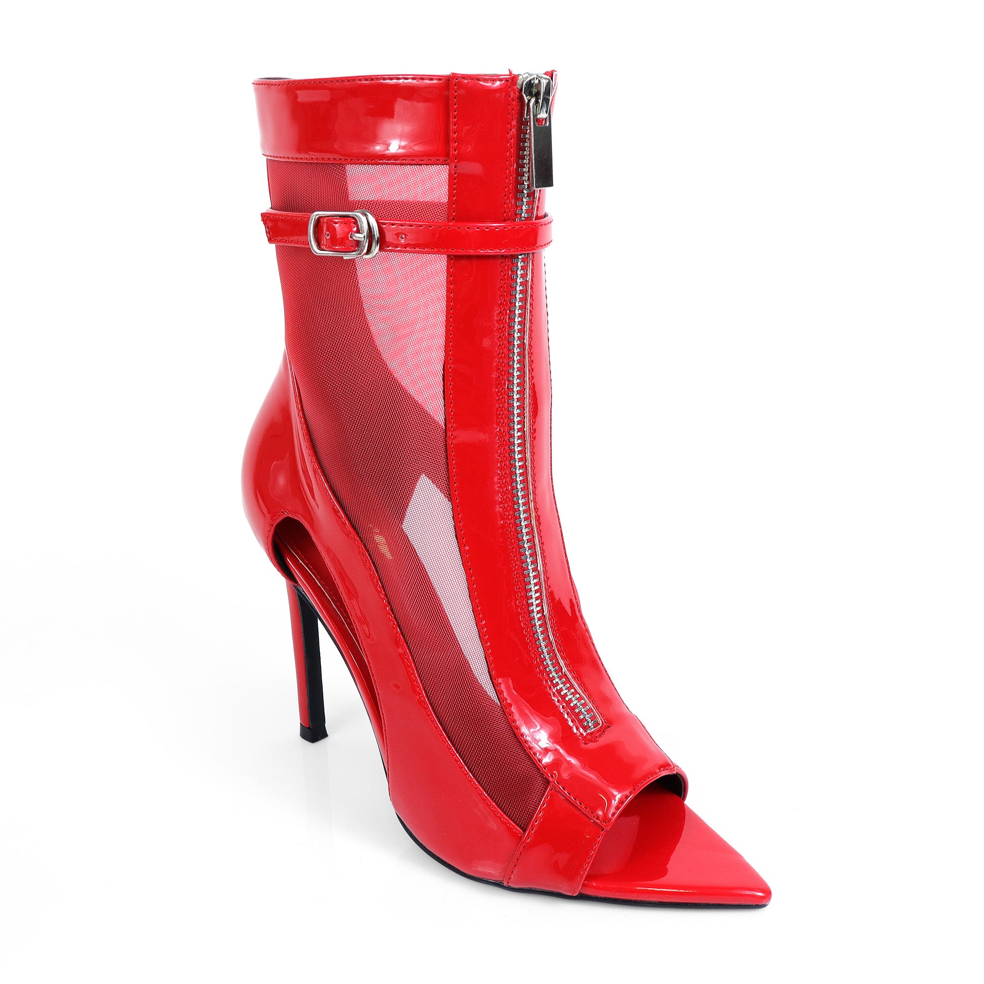TISHA-157 POINTED TOE MESH ZIPPER HEEL W/ SINGLE SOLE RED