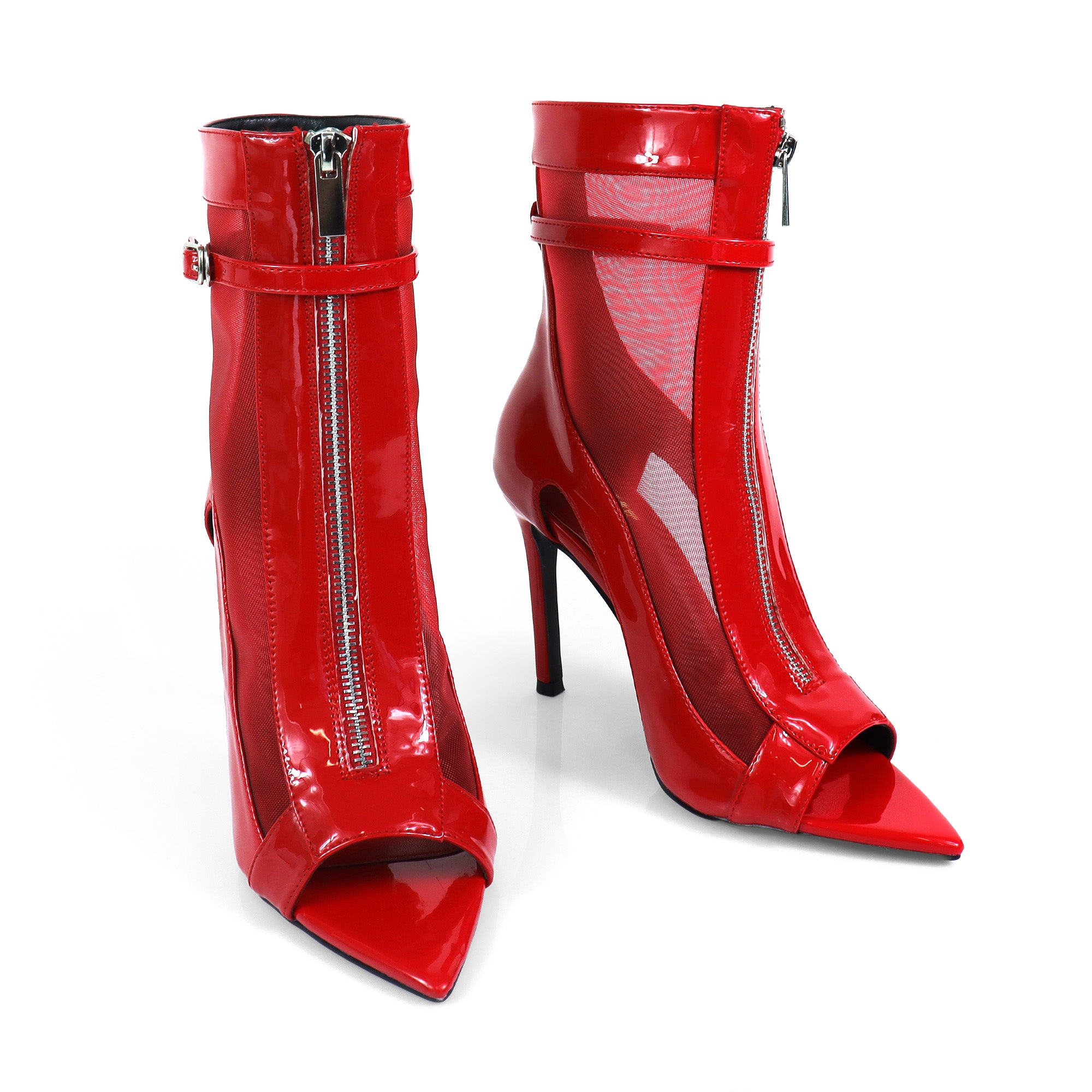 TISHA-157 POINTED TOE MESH ZIPPER HEEL W/ SINGLE SOLE RED