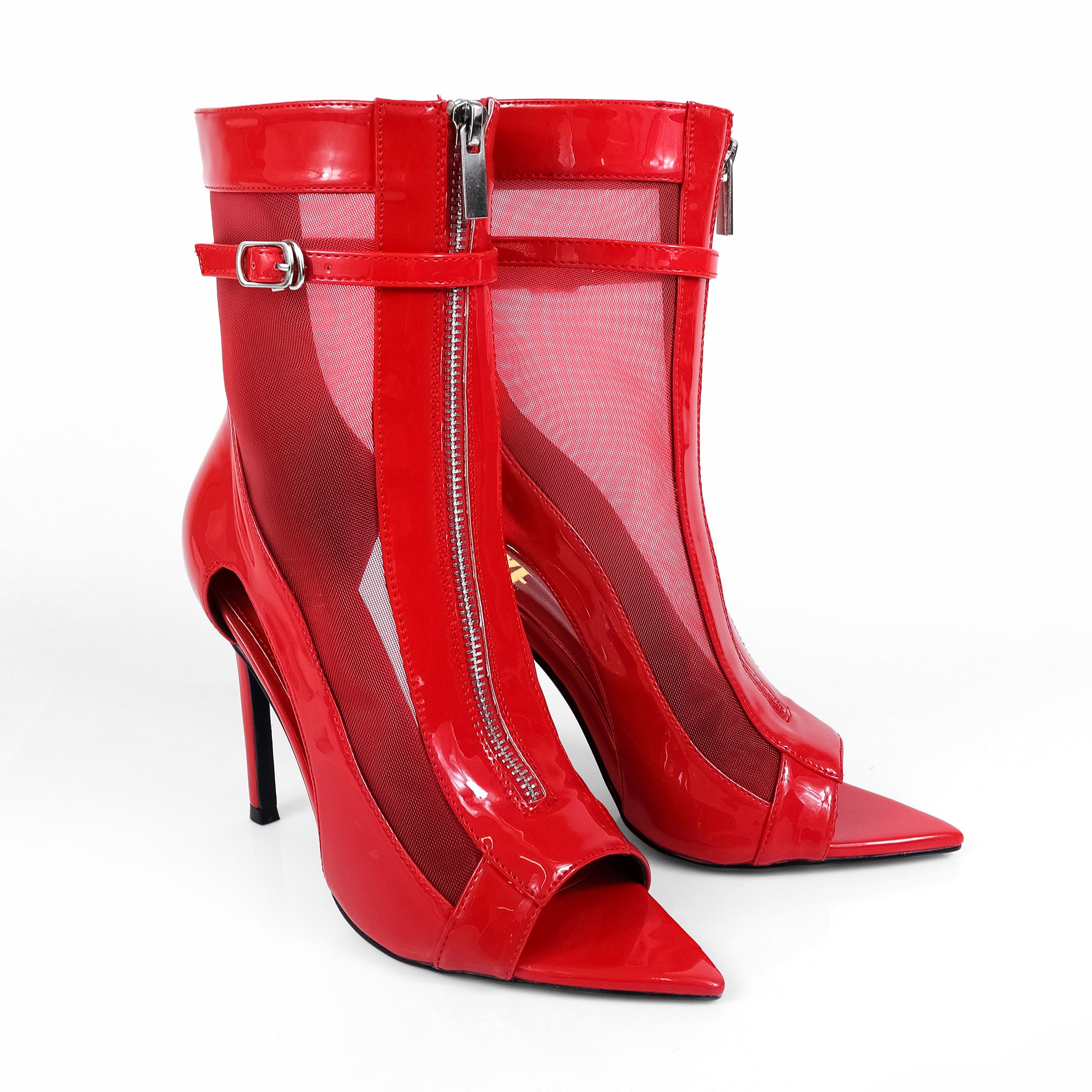 TISHA-157 POINTED TOE MESH ZIPPER HEEL W/ SINGLE SOLE RED