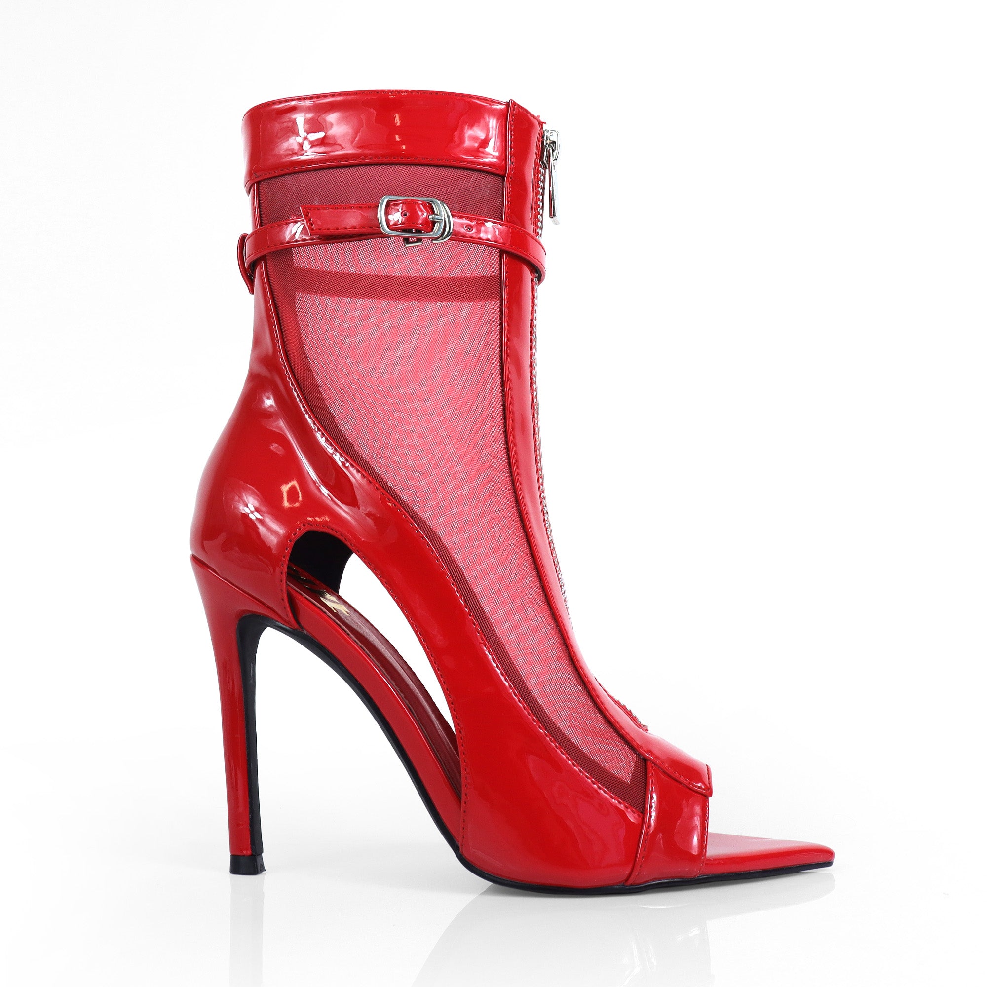 TISHA-157 POINTED TOE MESH ZIPPER HEEL W/ SINGLE SOLE RED