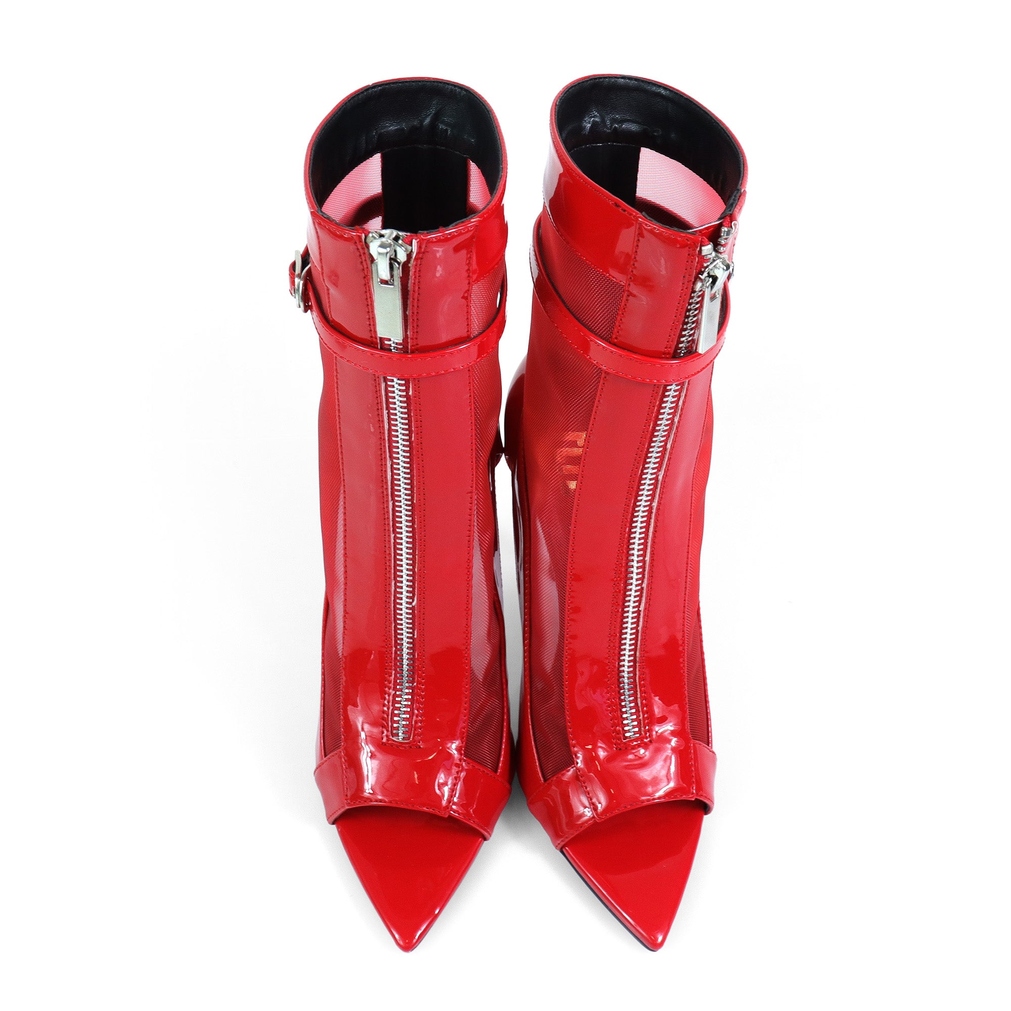 TISHA-157 POINTED TOE MESH ZIPPER HEEL W/ SINGLE SOLE RED
