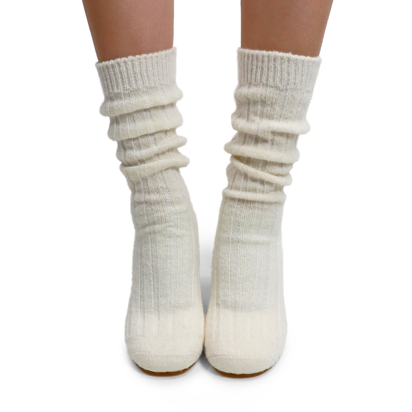 VERNEY-1 WOOL SOCK ANKLE BOOTIE W/ CYLINDER HEEL OFF WHITE