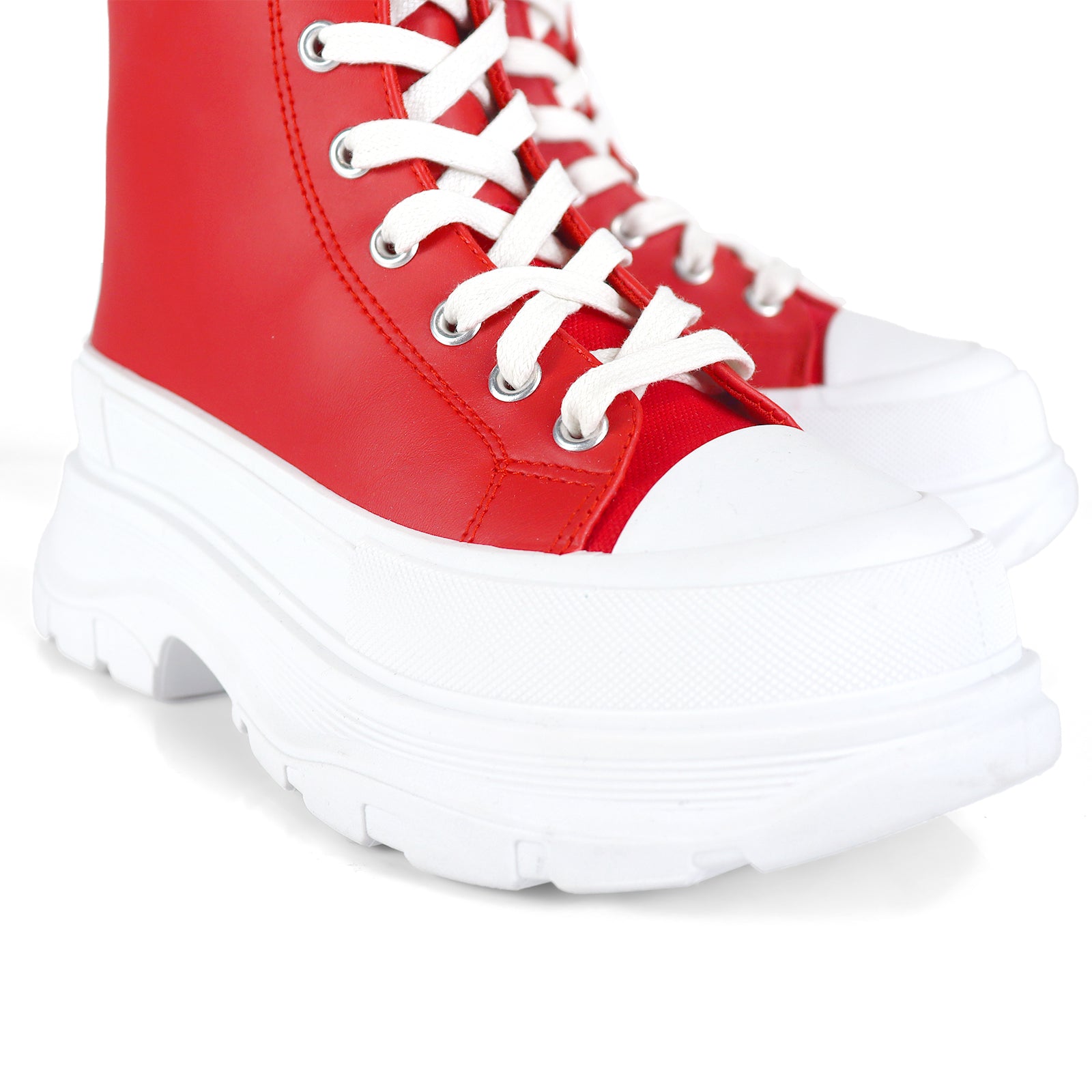 VIKTOR-1 HIGH TOP LACE UP SNEAKERS W/ THICK LUG SOLE RED