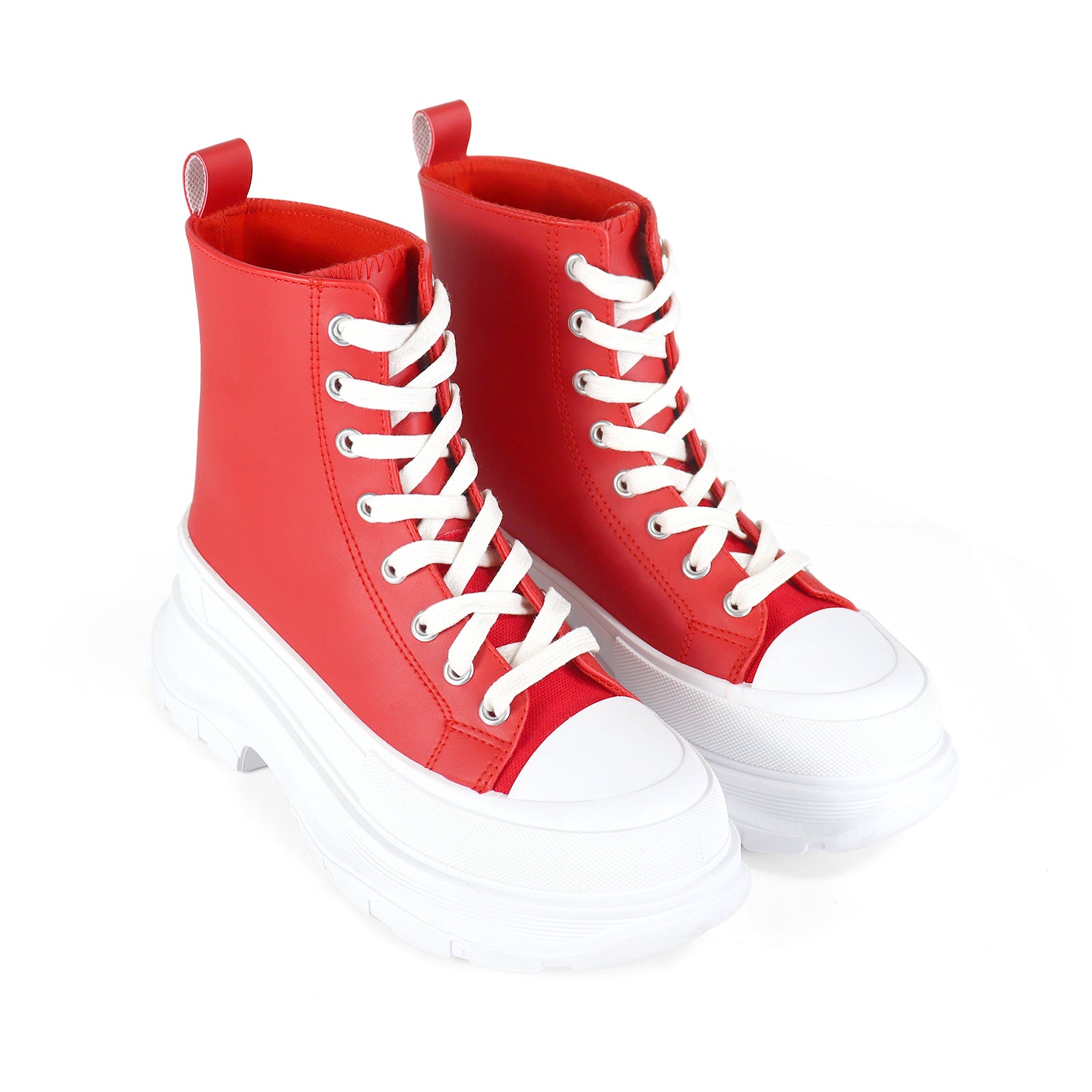 VIKTOR-1 HIGH TOP LACE UP SNEAKERS W/ THICK LUG SOLE RED