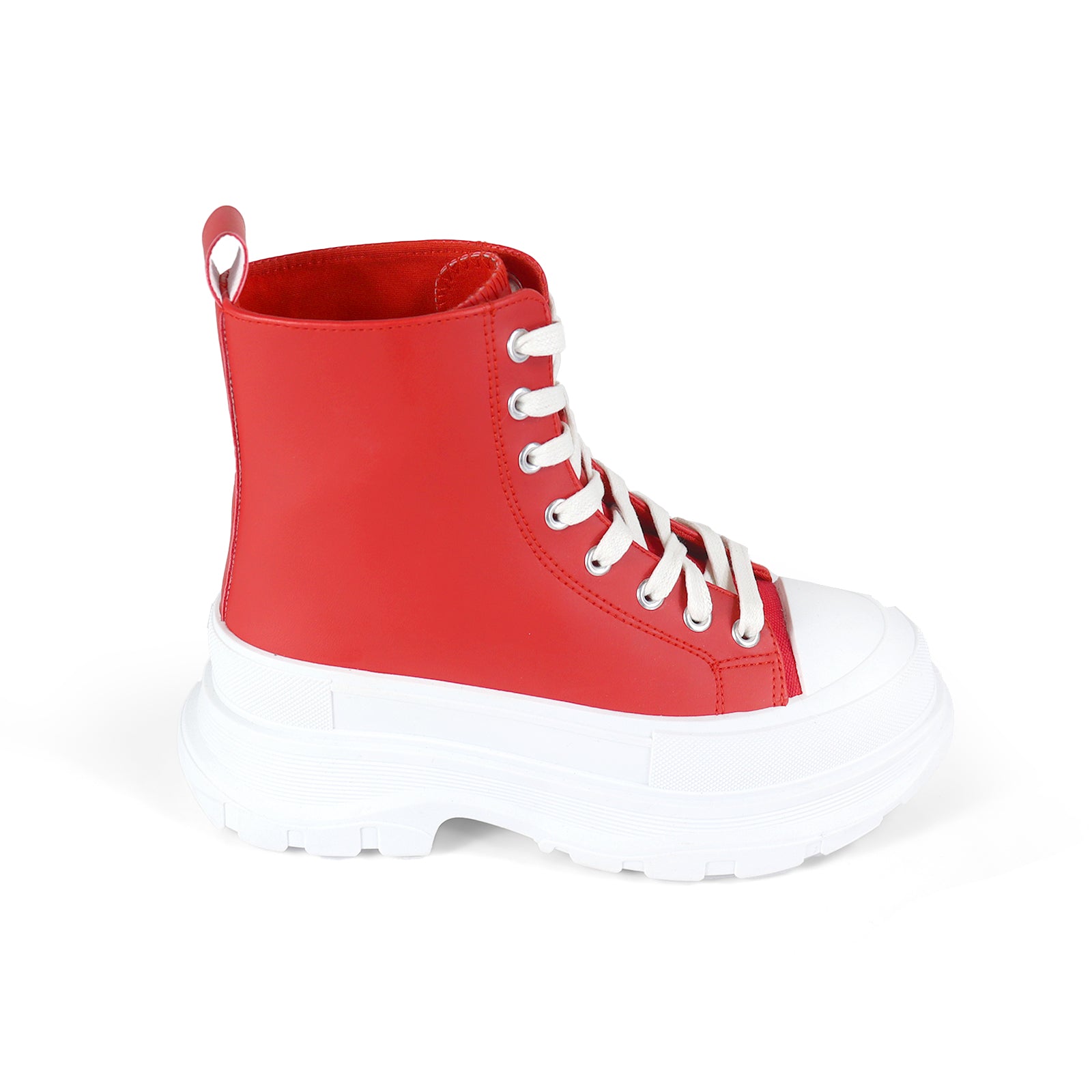 VIKTOR-1 HIGH TOP LACE UP SNEAKERS W/ THICK LUG SOLE RED