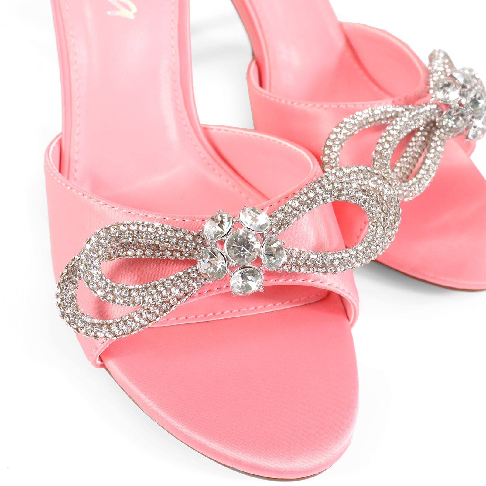 ZAHA-4 OPEN TOE RHINESTONE KNOT W/ HIGH HEEL PINK
