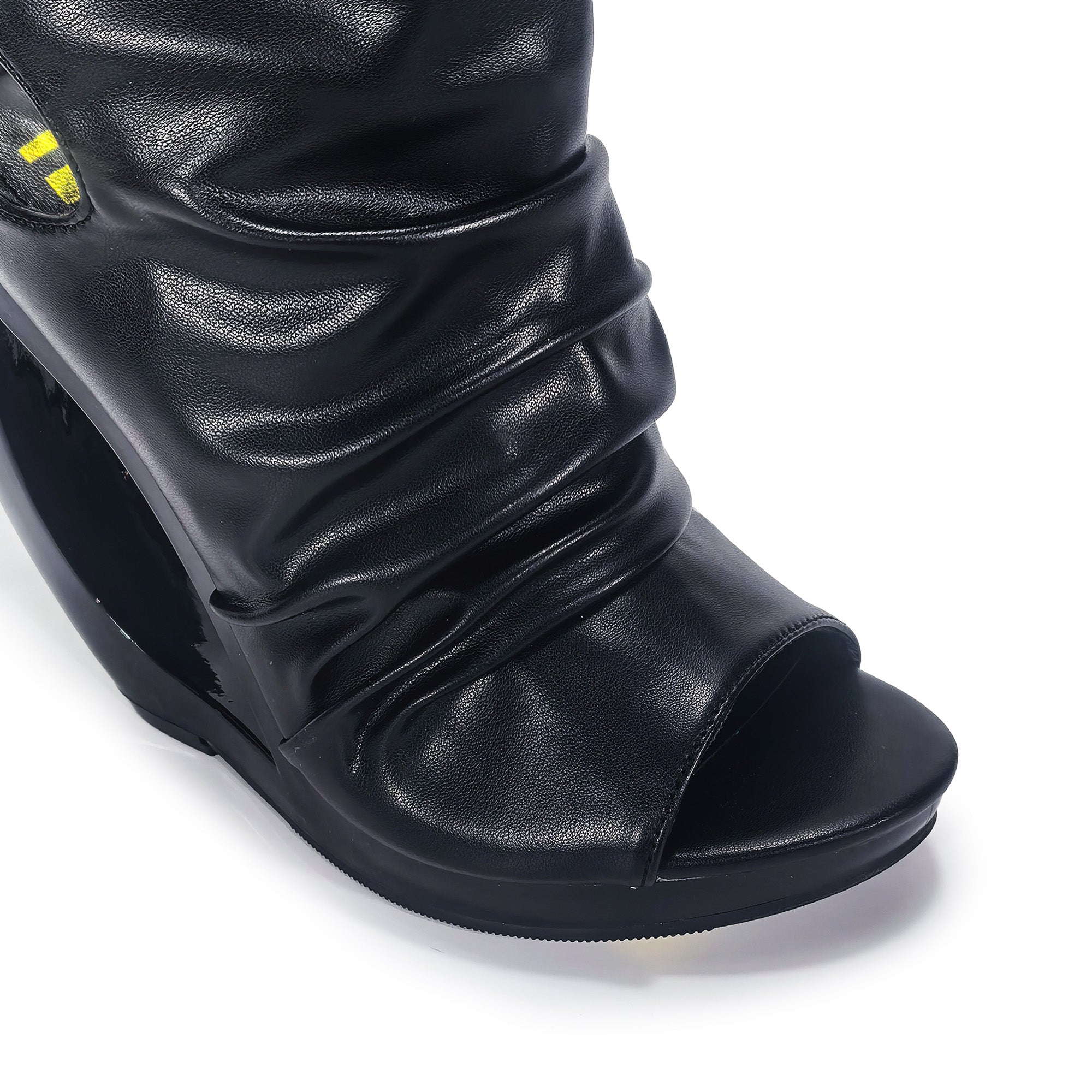ZILLAH-1 OPEN TOE CUT OUT WEDGE SLOUCH BOOTIES BLACK