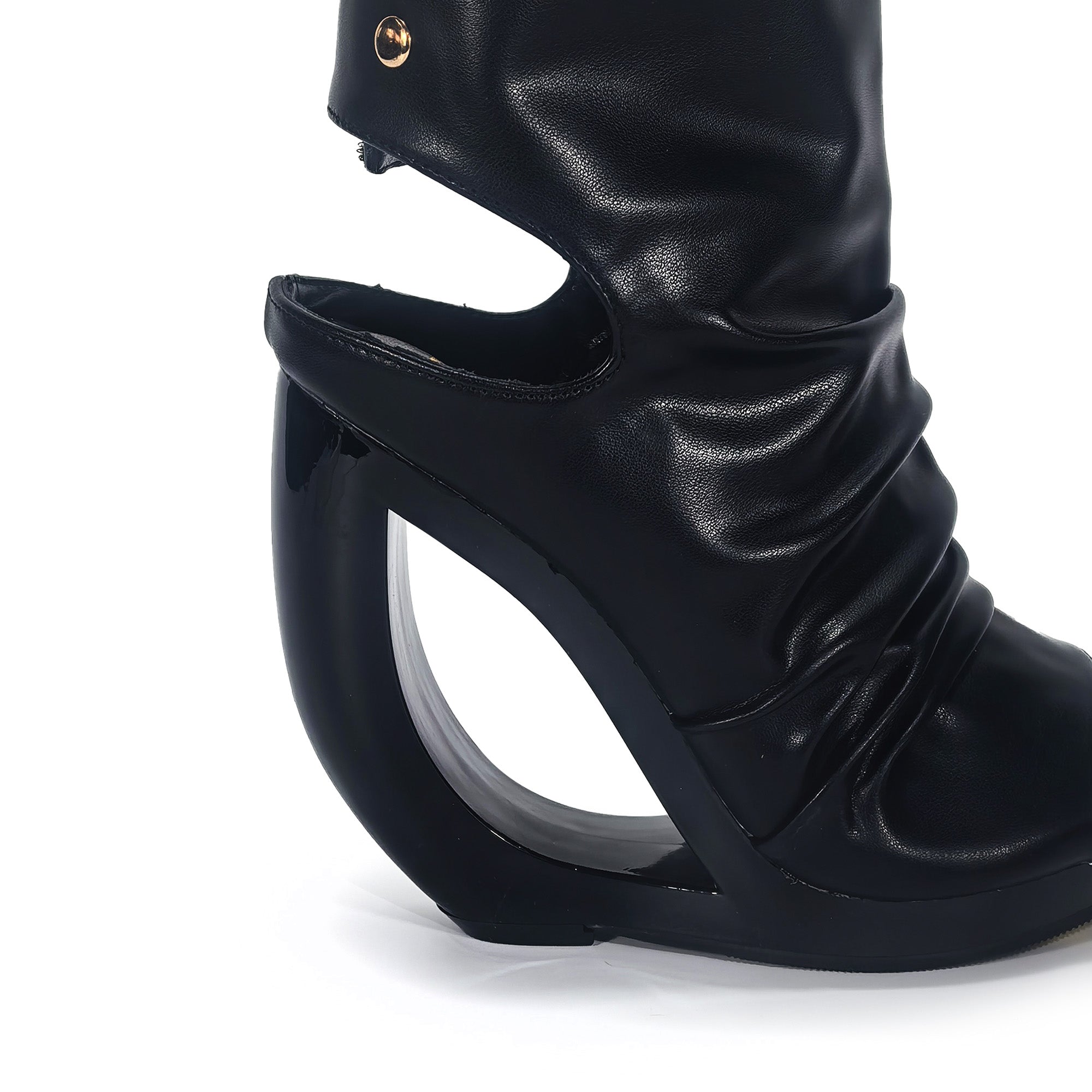 ZILLAH-1 OPEN TOE CUT OUT WEDGE SLOUCH BOOTIES BLACK