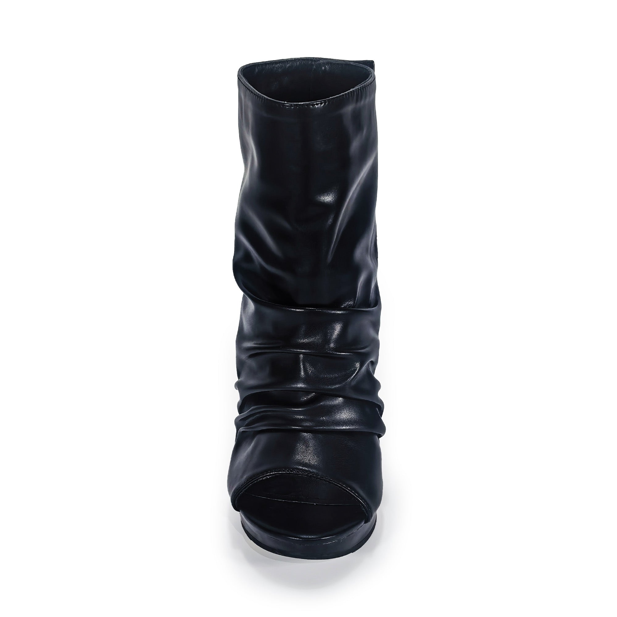 ZILLAH-1 OPEN TOE CUT OUT WEDGE SLOUCH BOOTIES BLACK