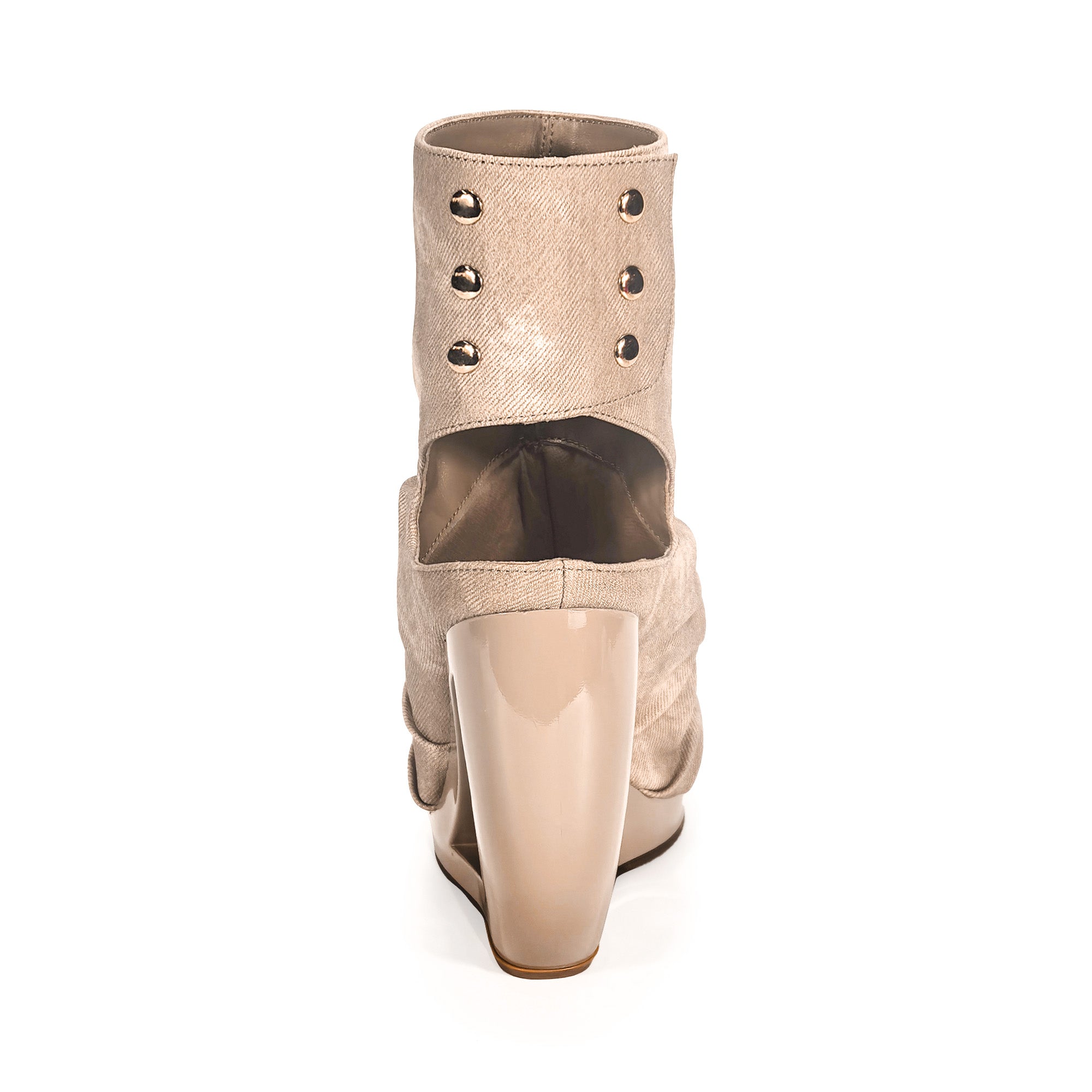 ZILLAH-1 OPEN TOE CUT OUT WEDGE SLOUCH BOOTIES TAUPE