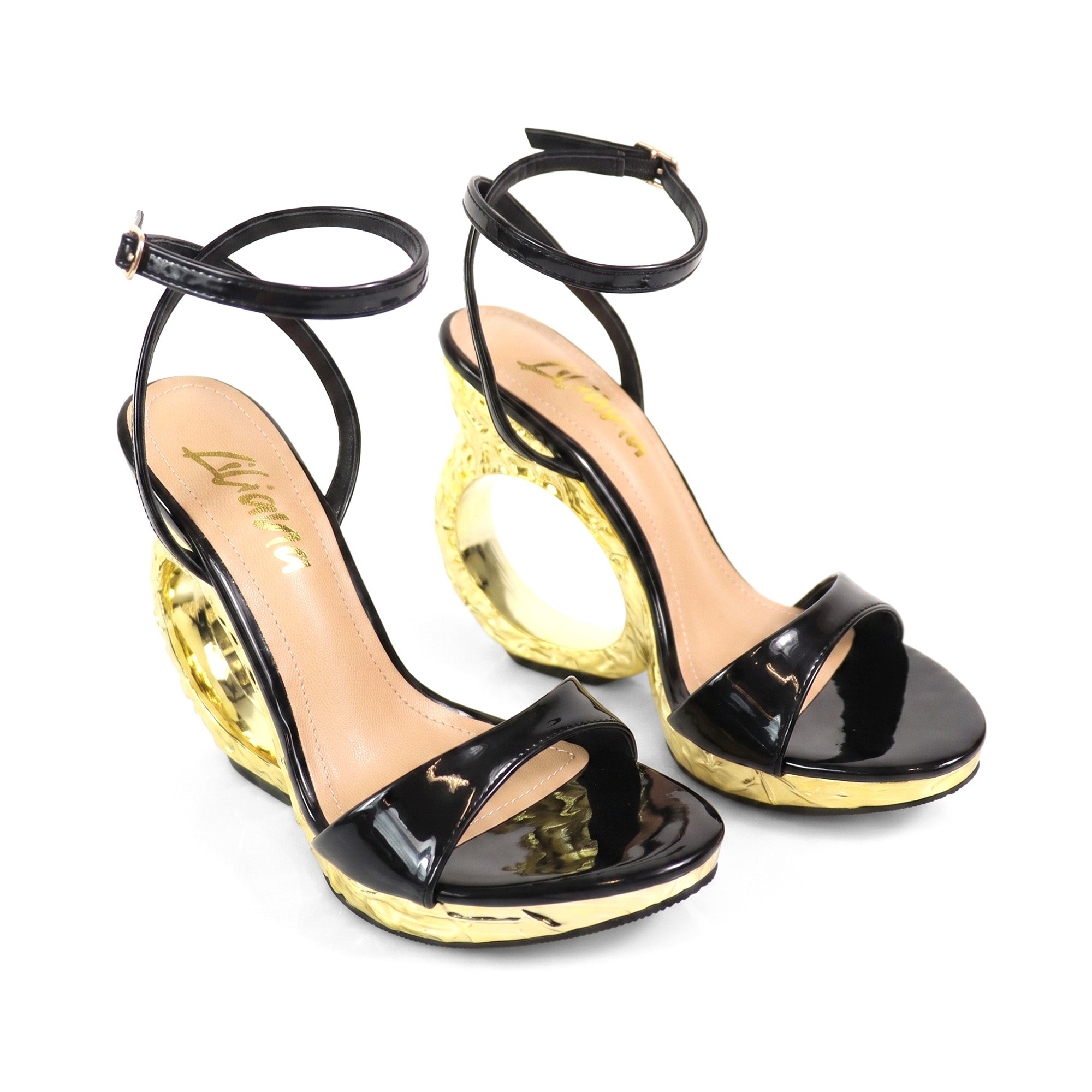 ZILLIE-1 CRIS-CROSS STARP SANDAL WEDGE BLACK