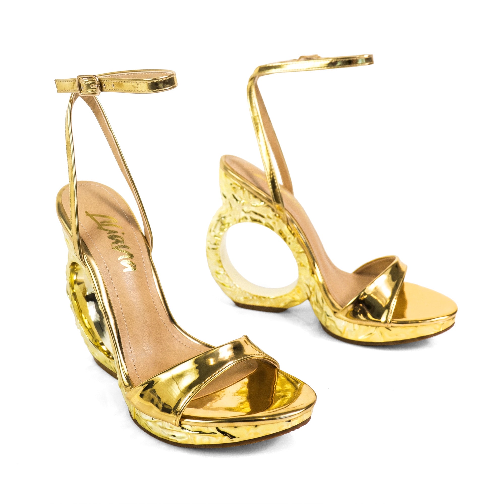 ZILLIE-1 CRIS-CROSS STARP SANDAL WEDGE GOLD